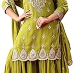 Women's Georgette Embroidered Kurti with Sharara & Dupatta Set-image-71