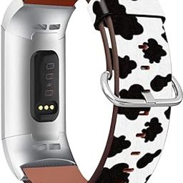 Mingdao Compatible with Fitbit Charge 4 / Charge 3 / Charge 3 SE Patterned Leather Replacement Band, (Lovely Milk Cow Skin Pattern)-image-87