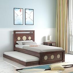 Dreamydesks Solid Sheesham Wood Trundle Bed for Adults - Wooden Single Bed Cot for Bedroom - Single Size Trundle Bed with 1 Extra Pullout Bed for Living Room - 1 Year Warranty (Walnut)-13