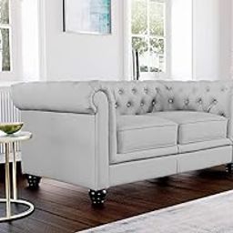 ES ESPINHO ESPN0001 Solid Sal Wood Leatherette Upholstered Button Tufted Chesterfield 2 Seater Sofa Set for Living Room, Steel Grey Color-image-89