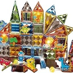 HITRUZ Magnetic Tiles STEM Toys for Kids | Magnetic Building Blocks Set | 3D Puzzle Construction Toy for Toddlers | Montessori Educational Toys for Age 3+ Boys Girls (98 Pcs Light Magnetic Blocks)-image-97