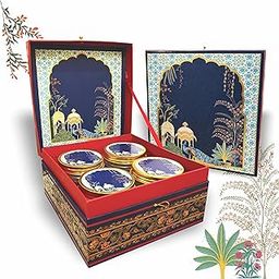 VESTTA -ELEGANCE REDEFINED Gift Box | 8 (L) X 8 (B) x 4 (H) Inch | Vintage Arabic Designer box for Diwali, Weddings, Christmas, Corporate Gifts Hampers, EID, with 4 Empty PET JARs (With JAR)-image-8