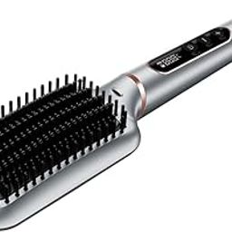 Ikonic Me Super Styler Hair Straightener Brush with Tourmaline Ceramic Coating, Triple Bristle , Thermo-Protect Technology,130-210℃ Versatile Styling, Large Paddle Brush, Frizz Free & Shiny Hair, Silver-55