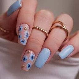 FWS Artificial fake Press On Nails Art Set (Set Of 20) Reusable Nails Extension,BridalNails,Stick-On Nails,Manicure Art Set, AcrylicNails,False Nails,DesignerNails | Nail Glue, Nail file, cuticle pusher, cleaning wipe | Glossy Sky Blue Golden Beads Floral Shape Long Square-image-38