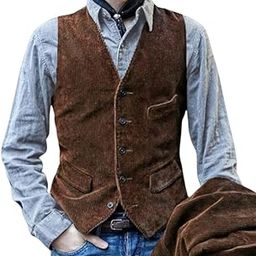 Men’s Corduroy Vest Vintage V-Neck Slim Fit Suit Waistcoat Casual Sleeveless with Pockets-image-21