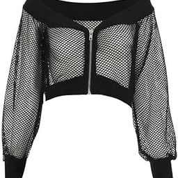 Long Sleeve Zip up Fishnet Mesh Bomber Jacket for women-image-54