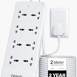FEDUS Surge Protector, 8 Universal Sockets with MOV, OLP Protection, 2 Meter 6.5 Feet Long Cable, Extension Board Cord, Automatic Overload Protection, Fireproof Power Strip Switch Board, Spike Guard-image-39