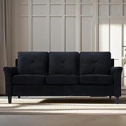 Naomi Home Raelynn Button Tufted Sofa with Rolled Arms, Tufted Cushions / 3 Seater Sofa Couch for Small Spaces, Living Room, Bedroom, Apartment, Easy Tool-Free Assembly, Microfiber, Black-image-43