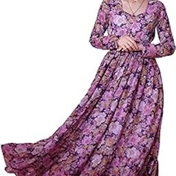 Women's Maxi Floral Print Georgette Regular Sleeves Casual Dress-image-1
