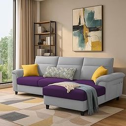 GRAPEWOOD Nelson RHS 4 Seater L Shape Sofa for Living Room (Purple Grey Fabric) Premium Fabric Sofa Set-image-90
