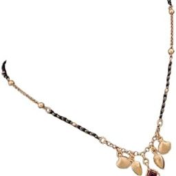 18-Inch Brass Daily Wear Mangalsutra for Women | Black Bead Chain with Red Stone Pendant and Leaf Charms | Traditional Indian Heritage Jewelry – Model-image-44