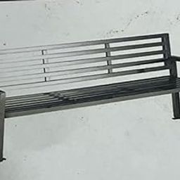 Modern Outdoor Park Bench, Metal Frame, Slatted Back Design, Black-image-41