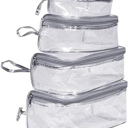 Trendifly Transparent Cosmetic Storage Pouch, Nylon Travel Toiletry Bag, Vanity Makeup Kit, Jewelry Organizer (1 Set of 4) (Grey Transparent)-image-69