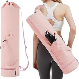 Proberos® Yoga Mat Bag 7.5x31 Inches With Bottom Storage Compartment, Waterproof Durable Polyester, Drawstring Closure, Shoulder Strap, Universal Fit For 25-Inch Mats, Fitness & Travel Essentials-image-8