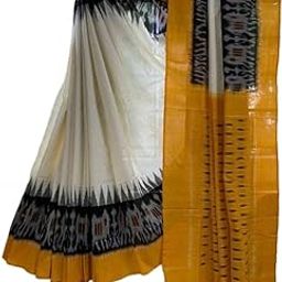 Handicrafts Women's Ikat Hand Block Print Pure Soft Cotton Mulmul Saree White Multi Colour with Blouse Piece (ikkat spec White Mustard zick)-picture-11