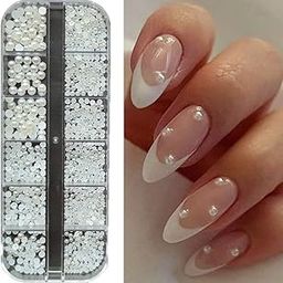 S.A.V.I 12-Grid Natural Pearl Color Nail Art – Semi Circle Flat DIY Manicure Decoration-46