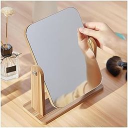 BYKOINE Wooden Desk Square Makeup Mirror - 360 Degree Rotatable, Eco-Friendly Cosmetic Mirror with Adjustable Wooden Stand | Compact Vanity Mirror for Bedroom & Dressing Table-52