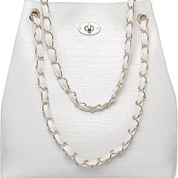 Fortify Style Women's Croc-Embossed Leather Tote Bag with Chain Handles (WHITE) (Pack2FS-CROCOLOCKCHAIN-WH_bzr)-image-68
