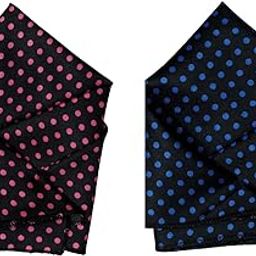 Men’s Satin Pocket Square Set – Black with Pink & Black with Blue Polka Dots – Stylish Suit Handkerchief-image-34