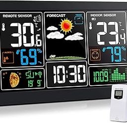Weather Station Wireless Indoor Outdoor Weather Stations with Atomic Clock, Color Display Home Weather Forecast Station Thermometer with Alarm-4