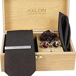 Tie for Men – Paisley Silk Neck Ties Set with Cufflinks Flower Pin, Pocket Square & Black Gift Box, Combo Necktie Sets for Office Wear, Formal Suits (Chocolate Brown, NXWDS_166)-image-89