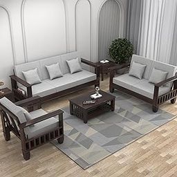 Royal Furniture Decor Sheesham Wooden 6 Seater Sofa Set for Living Room | Rosewood Cushion Sofa with Side Newspaper Holder for Home & Office | Lounge (Walnut, 3+2+1 Seater)-image-40