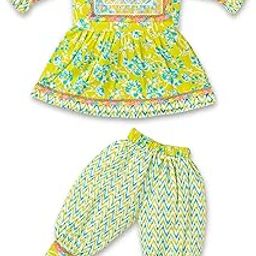 Bright Yellow Floral Cotton Frock with Zigzag Patiala – Baby Girl Ethnic Wear Set-image-26