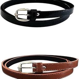 Women's Ladies's Girl's Synthetic Leather Belt For Jeans Combo of 2Pec Formal Casual Belts For Women Girls Free Size Fit on Upto 36Inch Waist(Black Brown)-8