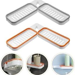TYAGY Plastic Wall-Mounted Hand-Washing Corner Storage Bathroom Products Over The Sink Dish Drying Rack Foldable Corner Shower Caddy|Storage Shelf Rack for Bathroom, Kitchen (Pack of 4)-image-38