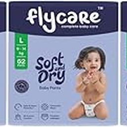 Flycare Soft & Dry Baby Pant Style Diaper L Size (Large) | 9-14 kg | 186 Count (Pack of 3) |Comfortable and Cotton Soft Diaper with Leakage Guard, Wetness Indicator, Upto12 Hours Protection-12