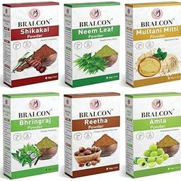 BRALCON Organic Amla Powder, Reetha Powder, Shikakai Powder, Bhringraj Powder, Neem Leaf Powder, Multani Mitti Powder Combo-600g (100g x 6 Pack) | for Hair Growth| Skin & Hair Care| Hair Pack Powder-image-21