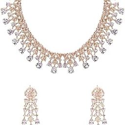 yellow chimes American Diamond Necklace Set For Women | White Stone Rose Gold Jewellery Set For Women | Diamond Necklace Set | Birthday Gift for Girls Anniversary Gift for Wife-picture-40