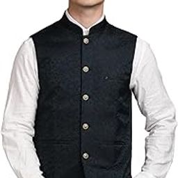 Men Dark Green Polyviscose Self Design Nehru Jacket||Party Jacket-10