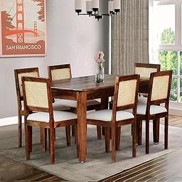 RAJWADA FURNISH Rattan Solid Wood Cane 6 Seater Dining Table Set | Wooden Dining Table Set 6 Seater | Sheesham Wood Dining Room Set Six Seater Dinner Table for Home and Restaurant (Natural Finish)-image-51