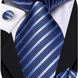 CAOFENVOO Men's Woven Silk Tie Hanky Cufflinks Necktie set Wedding tie-45