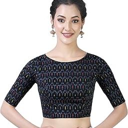Women's Readymade Cotton Block Printed Elbow Length Sleeves Saree Blouse-15