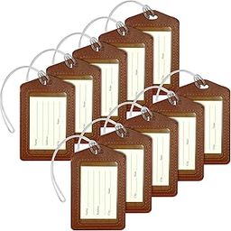 10 Pack PU Leather Luggage Tag Travel Identification Name Tag for Bag & Backpacks Suitcase Tags for Traveling (Brown, 11x7 cm)-54