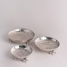 Set of 3 Silver Plated Aluminium Urli Bowls with Elephant Legs – Handcrafted Bowl, Diwali Decoration, Centerpiece, or Even Dry Fruit Serving Tray, (8", 10", 12") Floating Flower-image-52