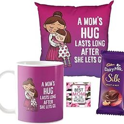 YaYa cafe™ Mother's Day Chocolate Gifts Combo for Mom Hug Lasts Long After She Lets Go Mug, Cushion Cover, 1 Dairy Milk Silk 60 gm, with Coaster-image-85