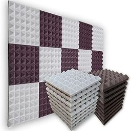 MMT Acoustix® 18Pc Pyramid Acoustic Foam, ProStudio Sound Setup, Soundproofing Noise Reduction Acoustic Panels | 1x1Ft 2” Thick, Wine & Stone White Color-18