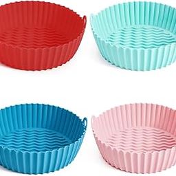 Silicone Air Fryer Tray with Handles, 20.3 cm Round Silicone Baking Tray, Heat Resistant, Pack of 4, Cooking Oven Insert Accessories Multicolor-image-81
