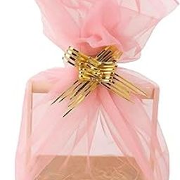 Brijsun Innovations Elegant Wooden Gift Basket with Light Pink Net Wrap,Grass & Golden Ribbon | Hamper Box & Decoration Material For Baby Shower, Weddings, Festive Gifting & Return Favors-image-6