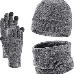 Womens Mens Winter Beanie Hat Scarf and Touch Screen Gloves Set Hat Knit Gloves and Neck Warmer with Fleece Lining-image-57