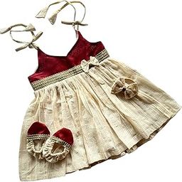 Baby Girl Cotton Lurex Dress-headband-Booties/Irupathettu Set-image-48