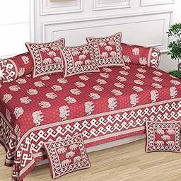 SkyKross - Everyday A New Thing Maharaja Special Hathi Pure & Soft Cotton Diwan Cover Set |8 Pcs Set - 5 Cushion Cover,2 Bolster Cover,1 Bedsheet (Pink)-image-13