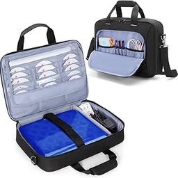 Travel Carrying Bag for 14.1-17.5 inch Portable DVD Player, Portable DVD Player Storage Case Bag with Laptop Sleeve, 15 DVD Storage Pockets, Front Accessory Pocket, Black (Patented Design)-image-40