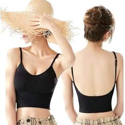 Camisole Bralette for Women Deep Back Cami Wireless Crop Top Size (28 Till 32) Pack of 1 (C, Black)-image-3