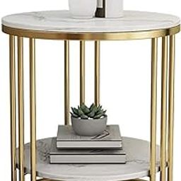 SS CRAFTMAKERS Solid Wood 2-Tier Side Table (Finish Color - Golden and White, Pre-Assembled) 40x40x55 cm-picture-3