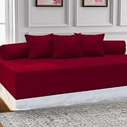 IVAZA Striped Color 100% Microfiber diwan Cover Set of 6 Pieces, 1 Single bedsheet, 3 Cushions Covers and 2 Bolster Covers (Maroon)-image-18