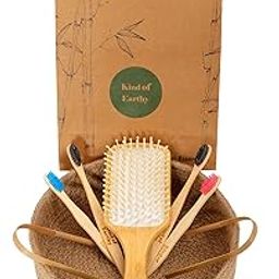 Kind of Earthy Bathroom Bliss Set with Eco-Friendly, Sustainable Gift Set Bamboo Adult Toothbrushes, Kids Toothbrushes, Bamboo Tongue Cleaner, Bamboo Hairbrush (7 pieces)-14